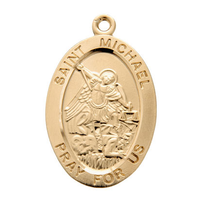 Saint Michael Gold Over Sterling Silver Oval Medal — 24" Chain, Gift Box