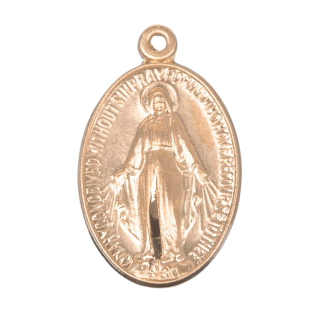 Miraculous Medal Gold Plated Sterling Silver — 18" Chain, Made in USA, Gift Box