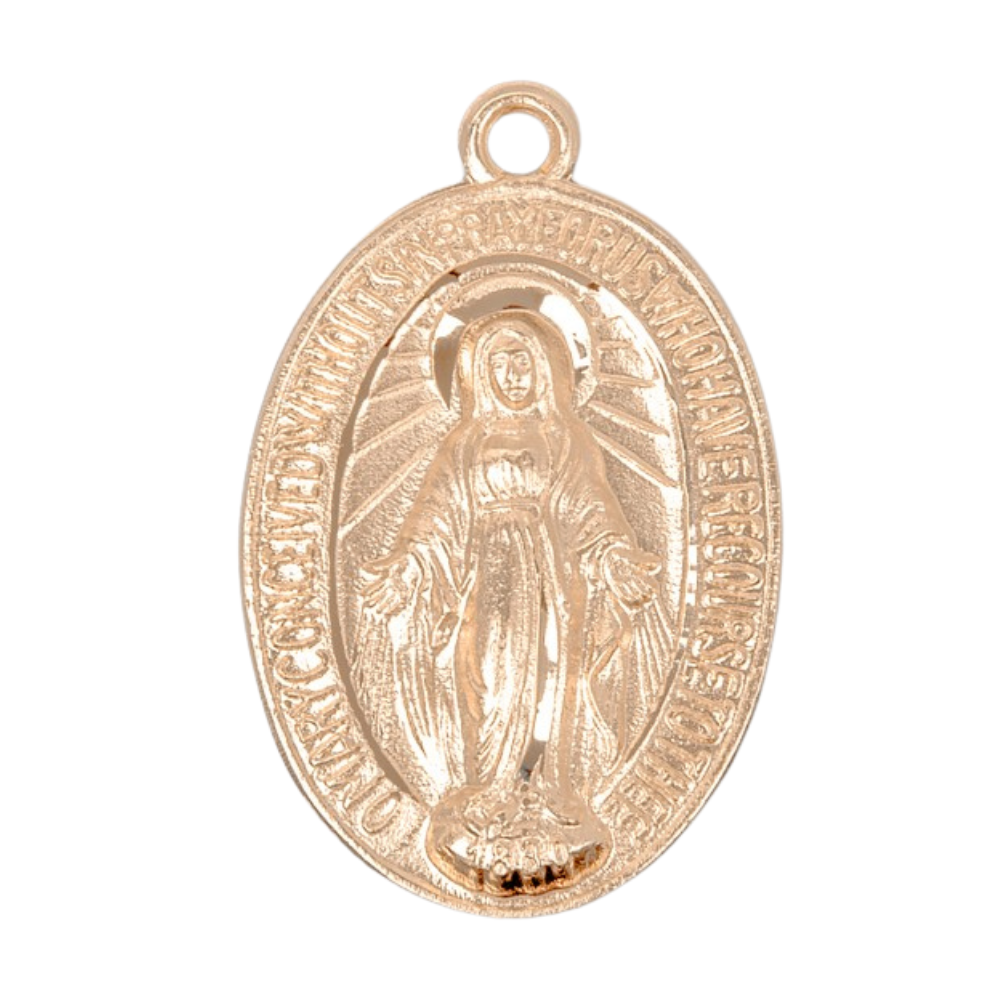 Miraculous Medal 16kt Gold over Sterling Silver Oval Pendant - 24 Inch Chain