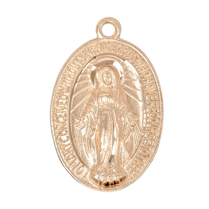 Miraculous Medal 16kt Gold over Sterling Silver Oval Pendant - 24 Inch Chain