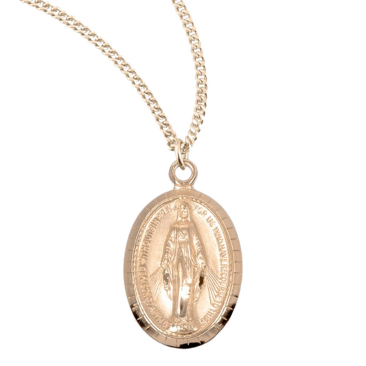 Gold Plated Sterling Silver Oval Miraculous Medal, Catholic Gift, Made in USA