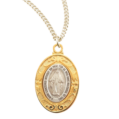 Sterling Silver Oval Miraculous Medal, Catholic Gift, Made in USA
