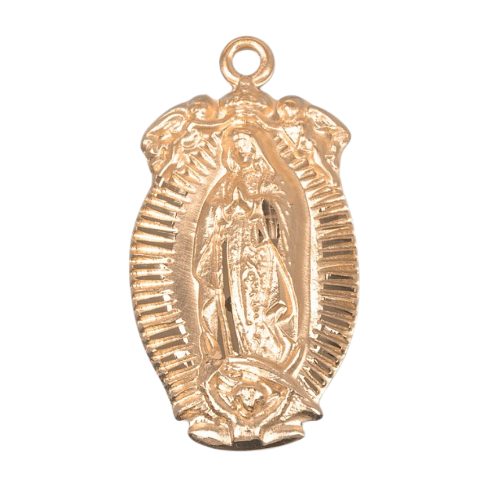 Our Lady of Guadalupe Medal 16kt Gold Plated Sterling Silver Necklace, Gift Box