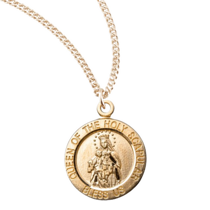 Holy Scapular Round Double Sided Gold Plated Sterling Silver Medal, Catholic Gift, Made in USA