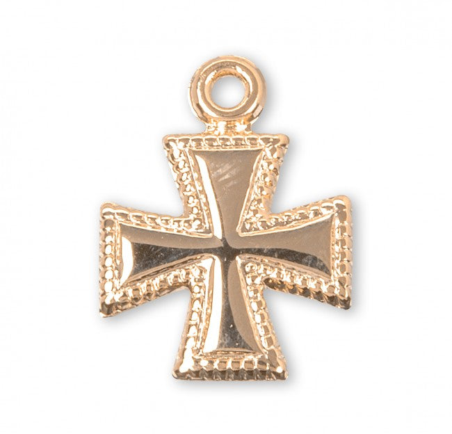 Beaded Cross 16kt Gold Over Sterling Silver Pendant — 18" Chain, Gift Box