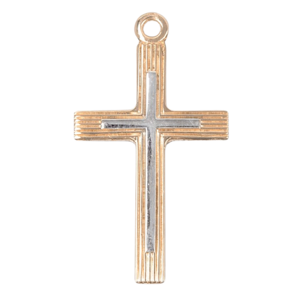 Two-Tone Cross 16kt Gold Over Sterling Silver Pendant — 18" Chain, Made in USA