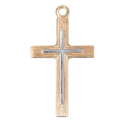 Two-Tone Cross 16kt Gold Over Sterling Silver Pendant — 18" Chain, Made in USA