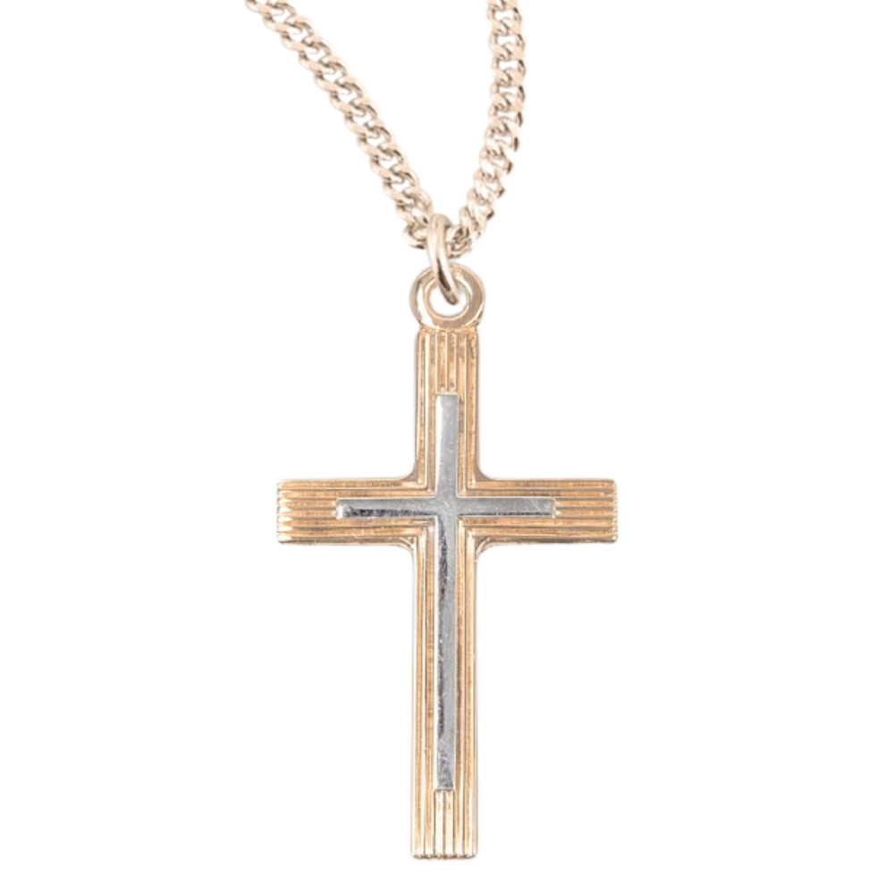Two-Tone Gold Plated Sterling Silver Cross, Catholic Gift, Made in USA