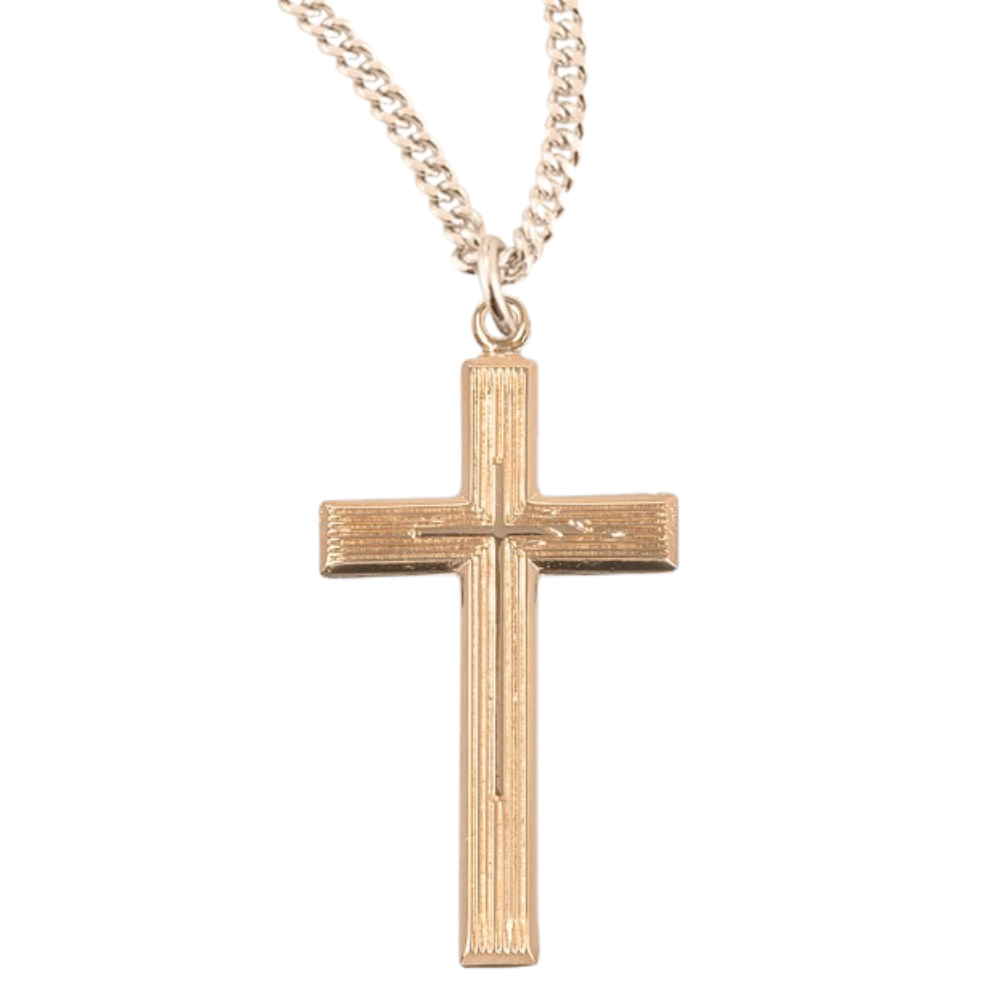 Gold Plated Sterling Silver Cross with a High Polished Inlayed Cross, Catholic Gift, Made in USA