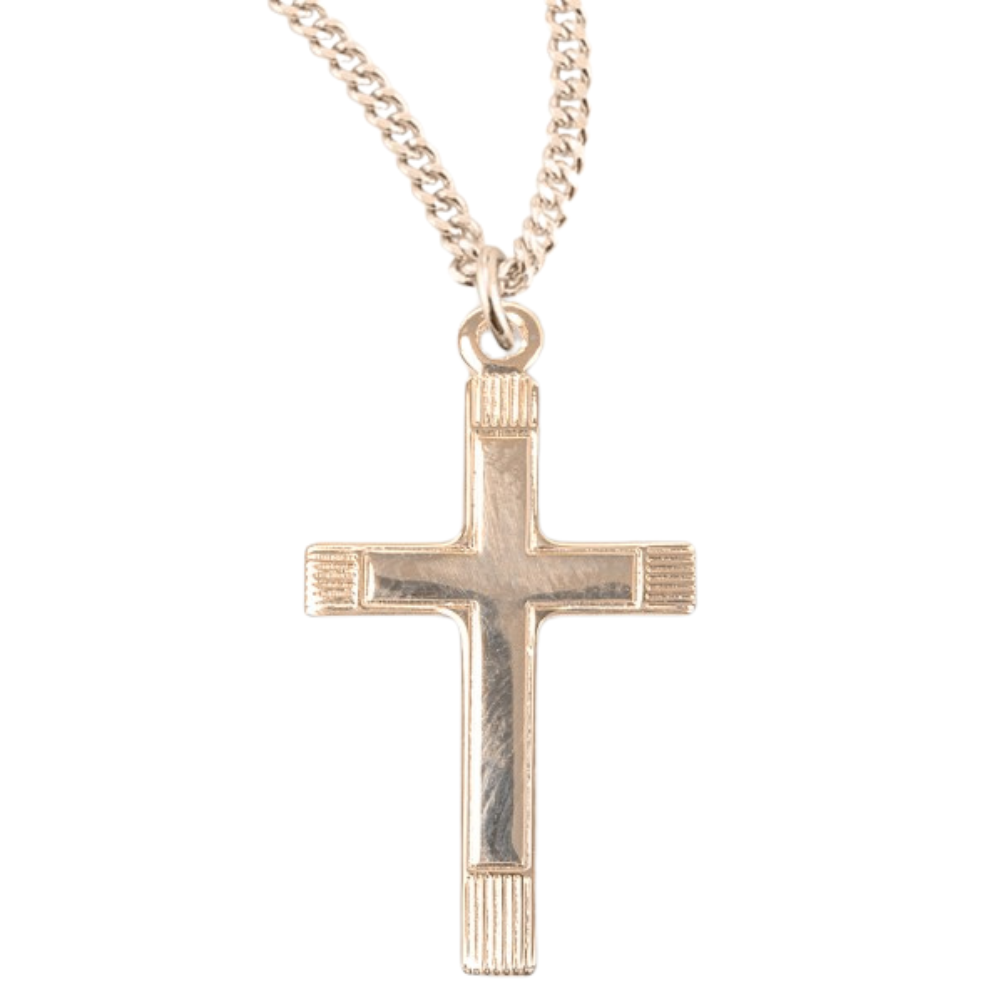 Fancy Gold Plated Sterling Silver Cross, Catholic Gift, Made in USA