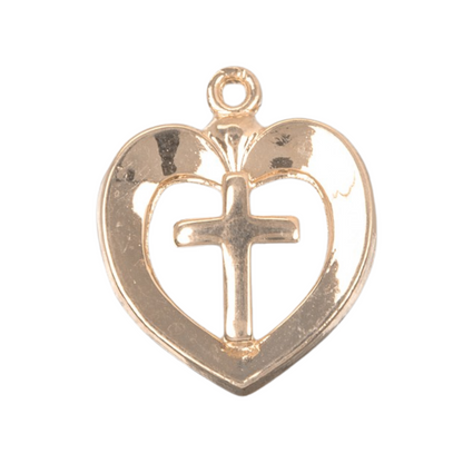 Heart with Cross 16kt Gold over Sterling Silver Pendant — 18" Chain, Made in USA