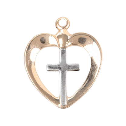 Heart with Cross Two-tone 16kt Gold Over Sterling Silver Pendant — 18" Chain