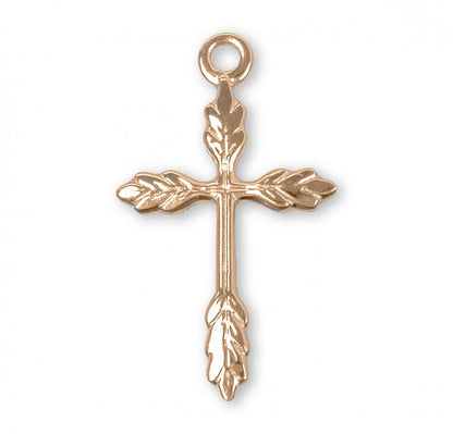 Wheat Cross 16kt Gold Over Sterling Silver Pendant — 18" Chain, Made in USA, Gift Box