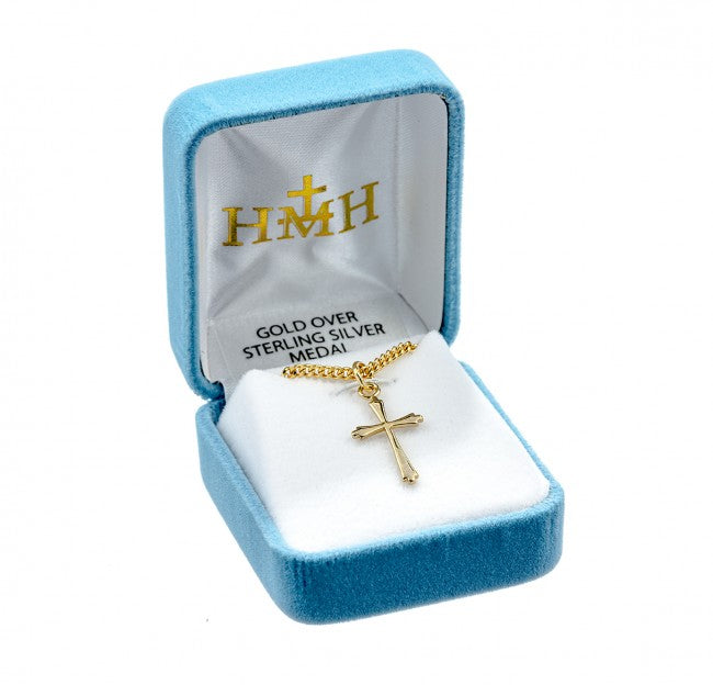 Cross 16kt Gold Over Sterling Silver Pendant — 18" Chain, Gift Box Included