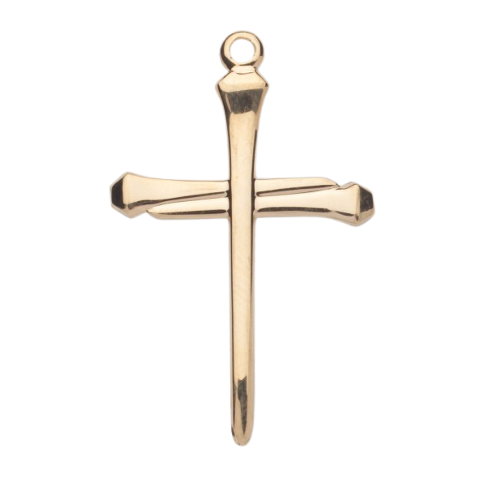 Nail Cross 16kt Gold Over Sterling Silver Pendant — 24" Chain, Gift Box