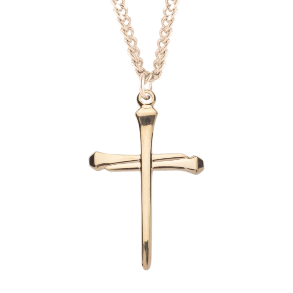 Gold Plated Sterling Silver Nail Cross, Catholic Gift, Made in USA