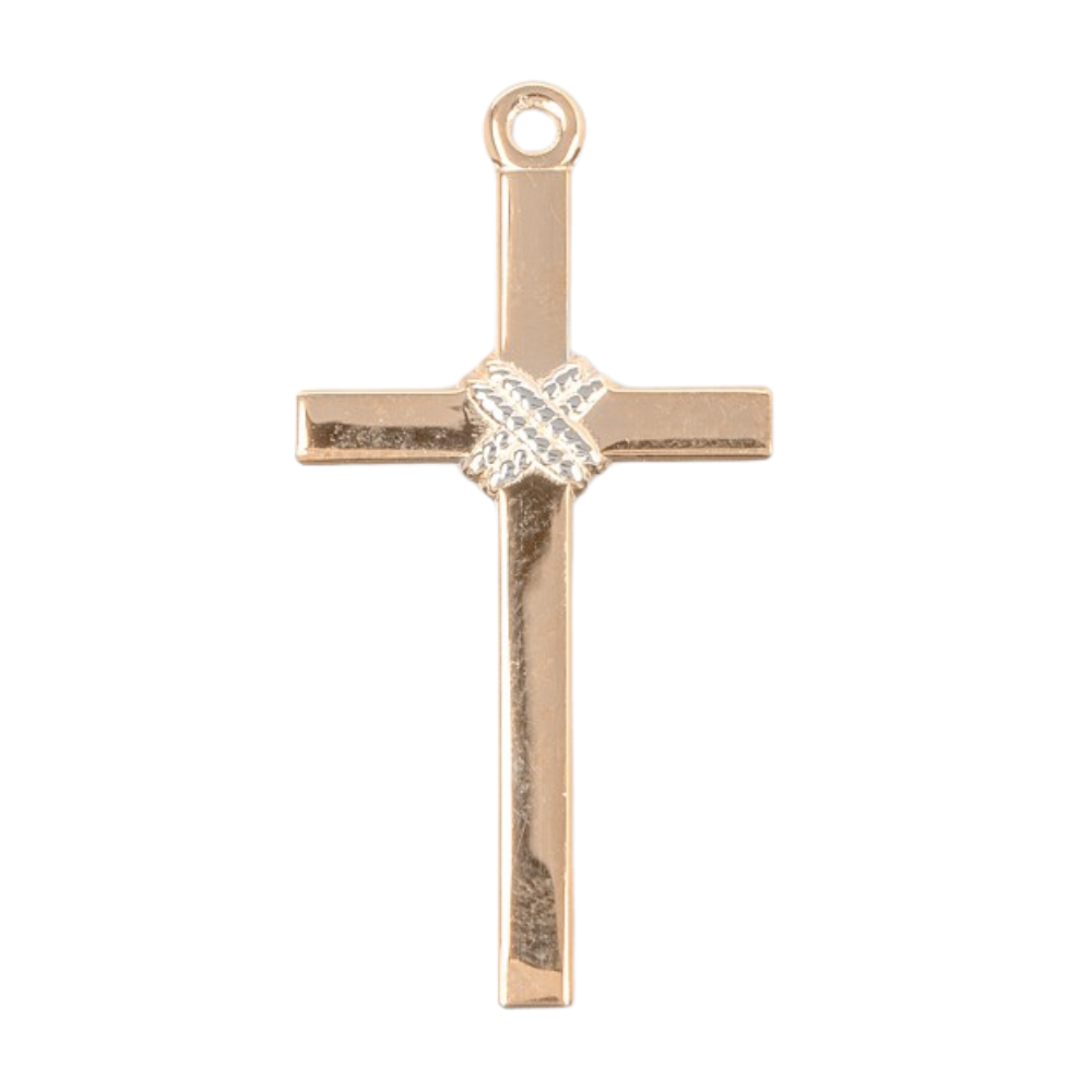 Two-Tone Cross 16kt Gold Over Sterling Silver Pendant — 24" Chain, Gift Box