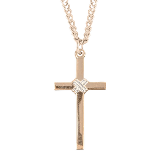Two-Tone Gold Plated Sterling Silver Cross, Catholic Gift, Made in USA