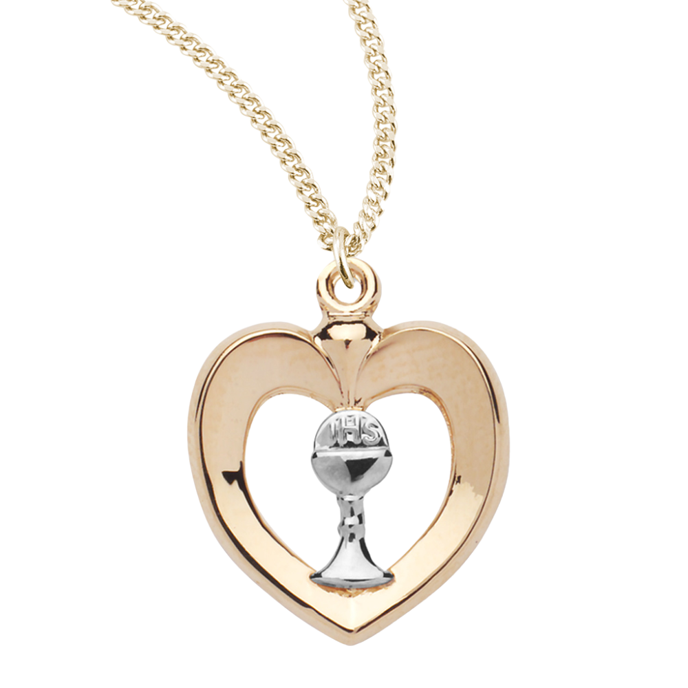 Two-Tone Gold Plated Sterling Silver Heart, Catholic Gift, Made in USA