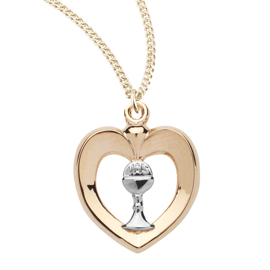 Two-Tone Gold Plated Sterling Silver Heart, Catholic Gift, Made in USA