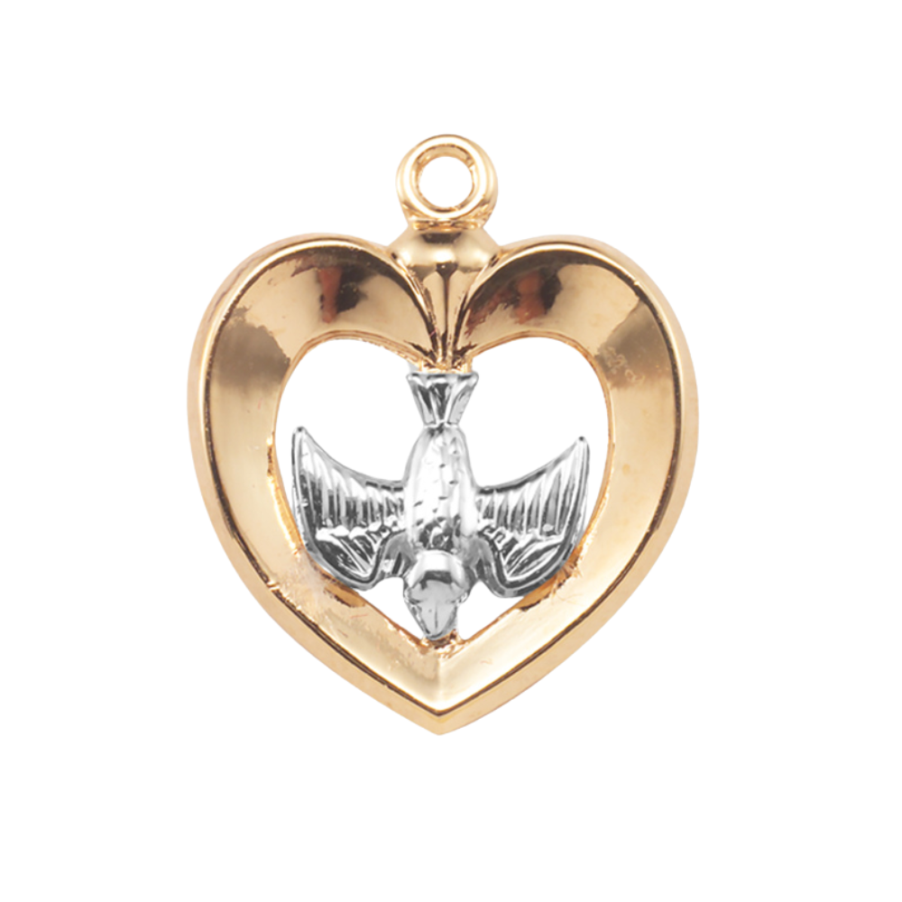Holy Spirit 16kt Gold Over Sterling Two-Tone Heart Necklace — 18" Chain