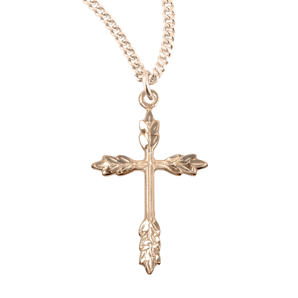 Gold Plated Sterling Silver Wheat Cross, Catholic Gift, Made in USA