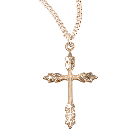 Gold Plated Sterling Silver Wheat Cross, Catholic Gift, Made in USA