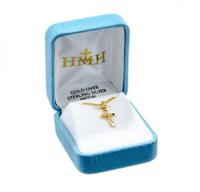 High Polished Cross Sterling Silver Pendant Necklace - 18 Inch Chain, Made in USA