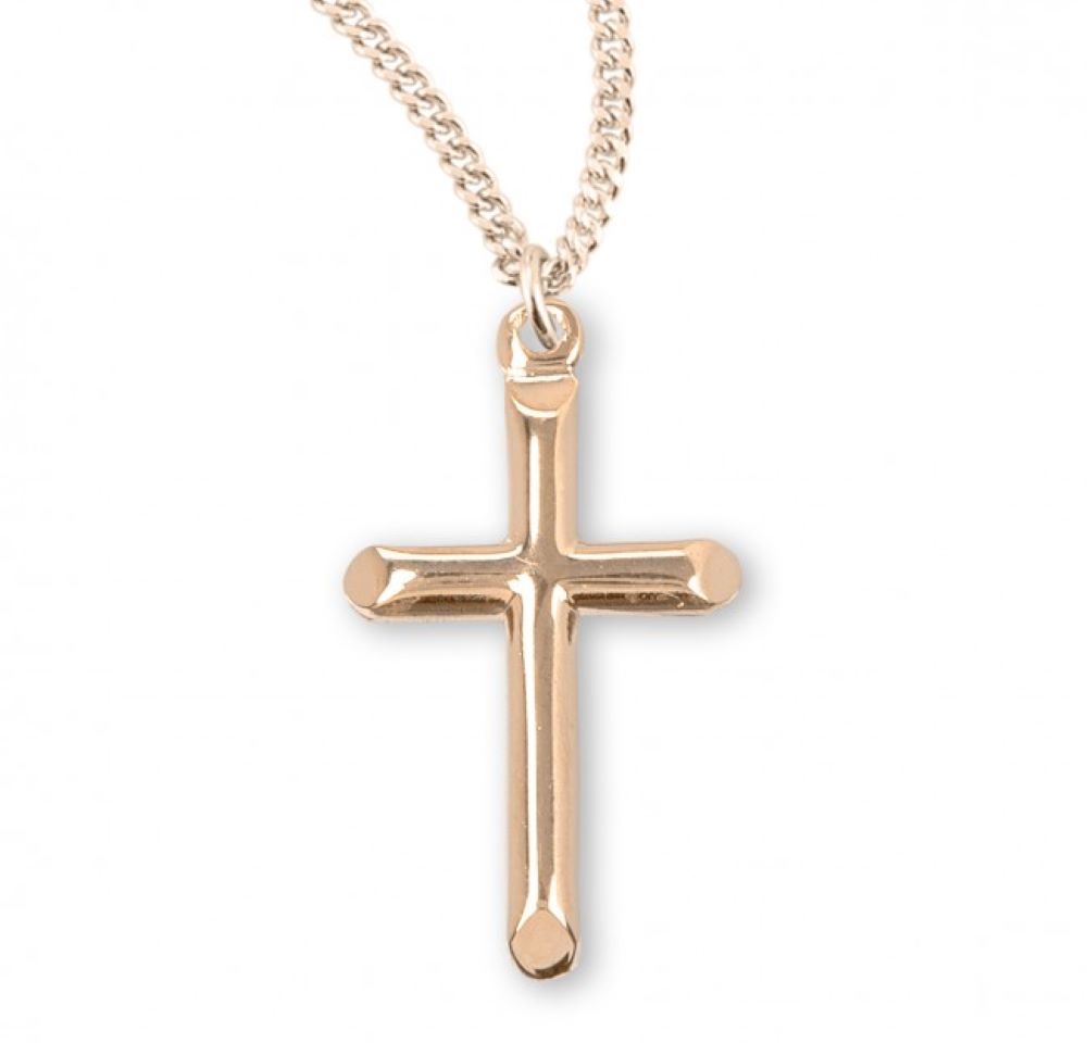 Gold Plated Sterling Silver High Polished Cross, Catholic Gift, Made in USA