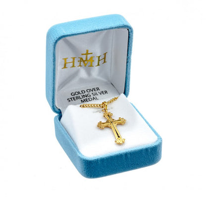 Cross 16kt Gold Over Sterling Silver Pendant — 18" Chain, Gift Box Included