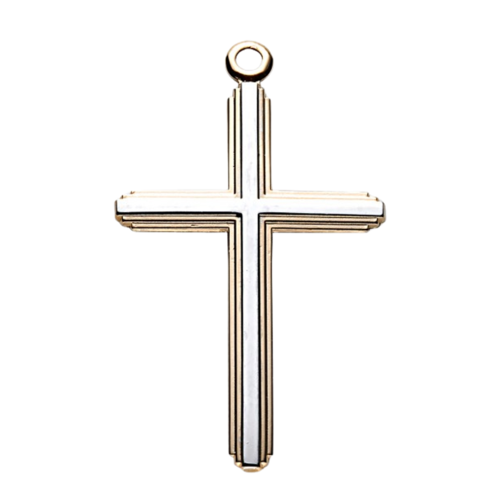 Two-Tone 16kt Gold Over Sterling Silver Inlay Cross — 20" Chain, Made in USA