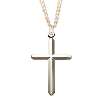 Two-Tone Gold Plated Sterling Silver Inlay Cross, Catholic Gift, Made in USA