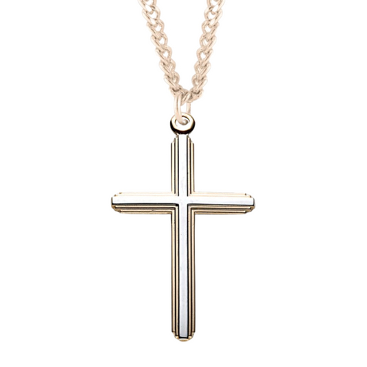 Two-Tone Gold Plated Sterling Silver Inlay Cross, Catholic Gift, Made in USA