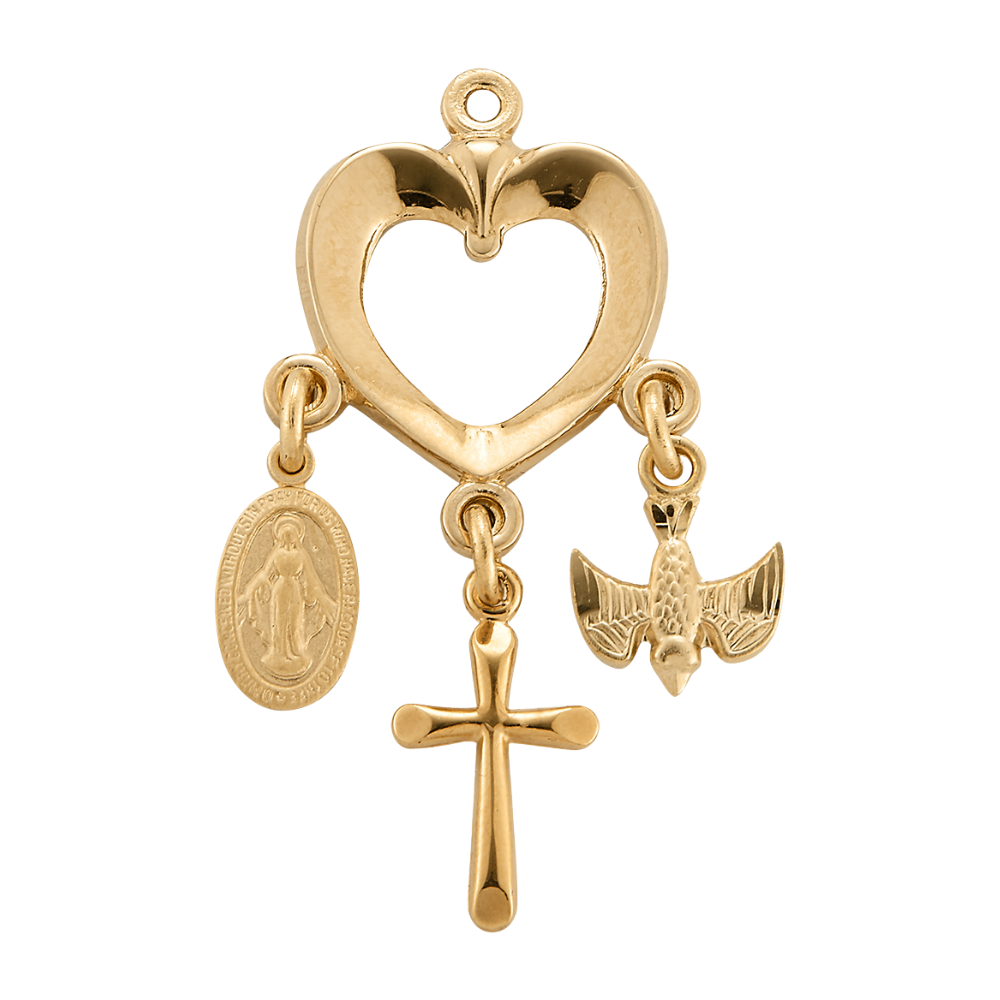 Miraculous Medal 16kt Gold Over Sterling Silver Heart Pendant — 18" Chain, Gift Box