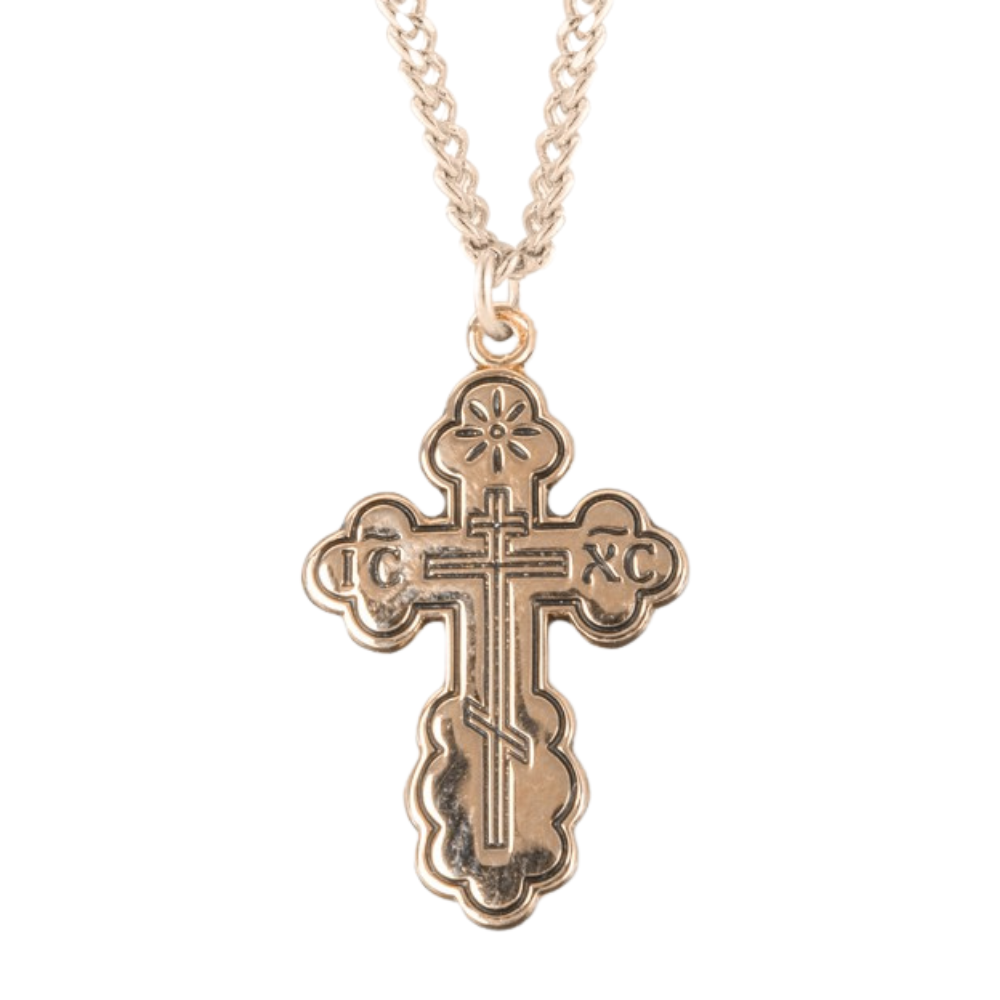 Gold Plated Sterling Silver "Byzantine" Style Cross with Black Enamel, Catholic Gift, Made in USA