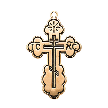Byzantine Cross Black Enamel Gold Over Sterling Silver Pendant — 20" Chain
