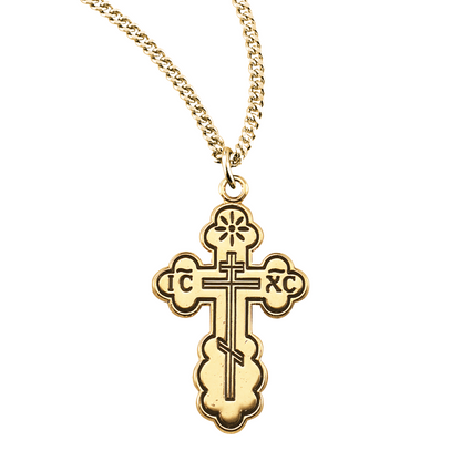 Gold Plated Sterling Silver "Byzantine" Style Cross with Black Enamel, Catholic Gift, Made in USA