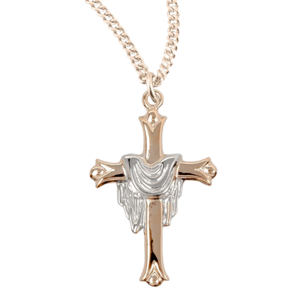 Gold Plated Cross with a Rhodium Plated Robe, Catholic Gift, Made in USA