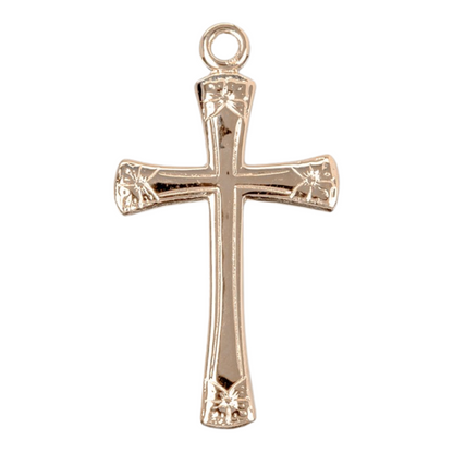 Flower Tipped Cross 16kt Gold Over Sterling Silver — 18" Chain, Made in USA