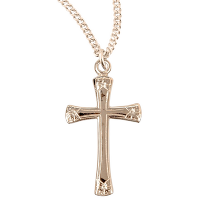Flower Tipped Gold Plated Sterling Silver Cross, Catholic Gift, Made in USA