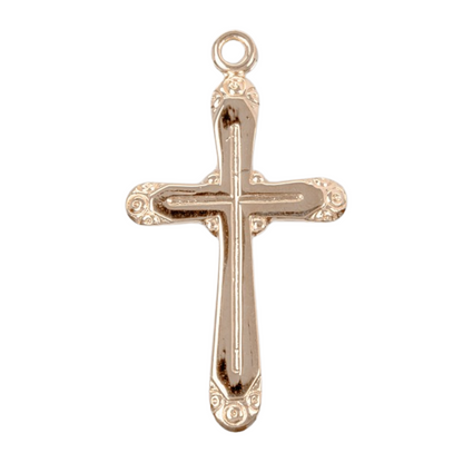 Rounded Edge Cross Gold Over Sterling Silver Necklace — 18" Chain, Gift Box