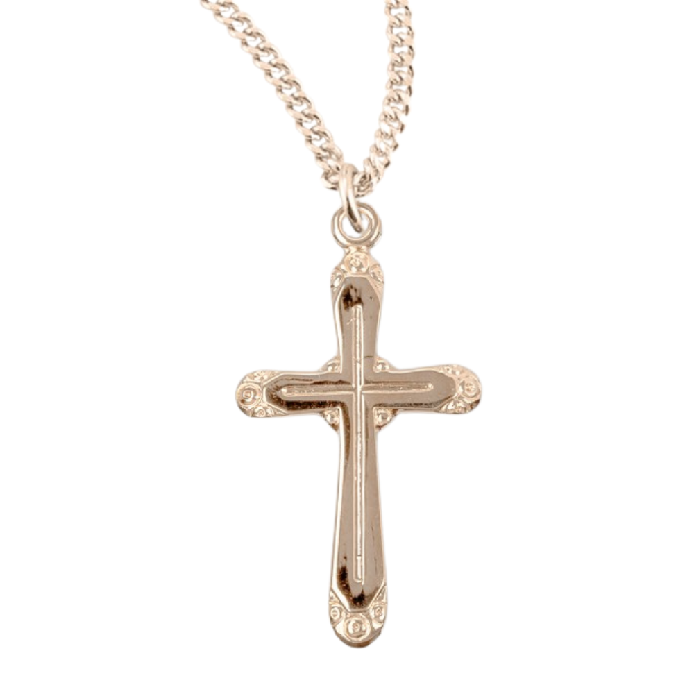 Gold Plated Sterling Silver Rounded Edge Cross, Catholic Gift, Made in USA