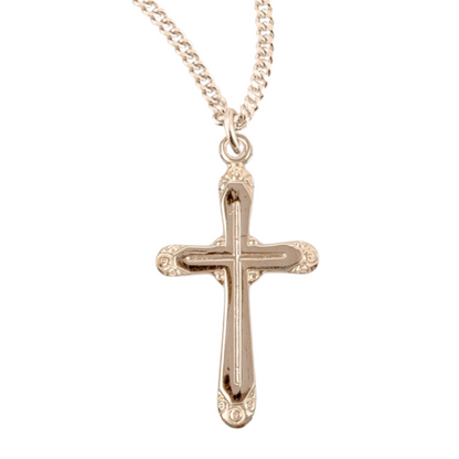 Gold Plated Sterling Silver Rounded Edge Cross, Catholic Gift, Made in USA