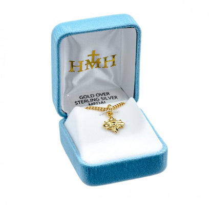 Fleur De Lis Cross 16kt Gold Over Sterling Silver Necklace — 18" Chain, Gift Box