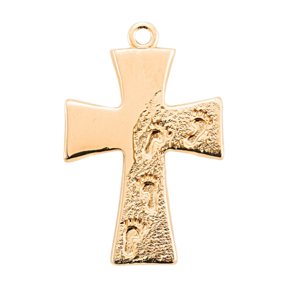 Footprints in the Sand 16kt Gold Over Sterling Silver Cross Pendant — 18" Chain