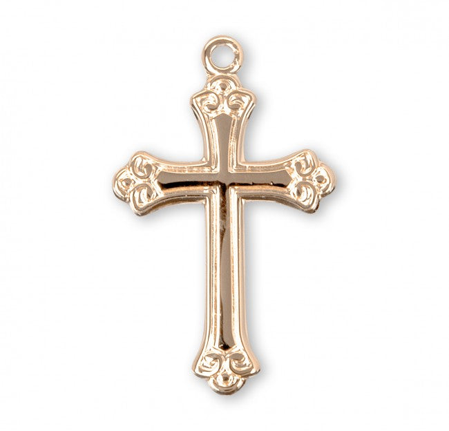 Swirl Tipped Cross 16kt Gold over Sterling Silver Pendant — 18" Chain, Made in USA