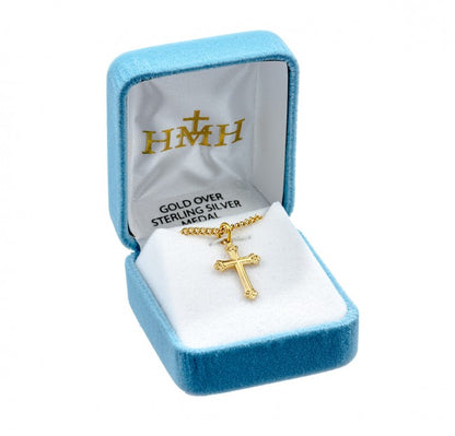Swirl Tipped Cross 16kt Gold over Sterling Silver Pendant — 18" Chain, Made in USA