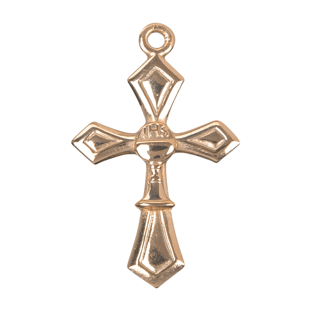 Cross with Chalice 16kt Gold Over Sterling Silver Medal — 18" Chain, Made in USA