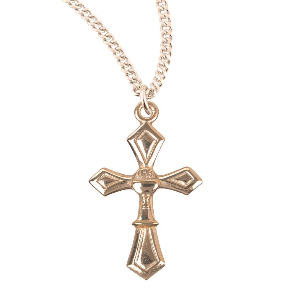 Gold Plated Sterling Silver Cross with Chalice, Catholic Gift, Made in USA