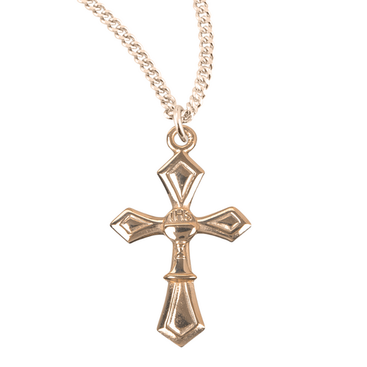 Gold Plated Sterling Silver Cross with Chalice, Catholic Gift, Made in USA